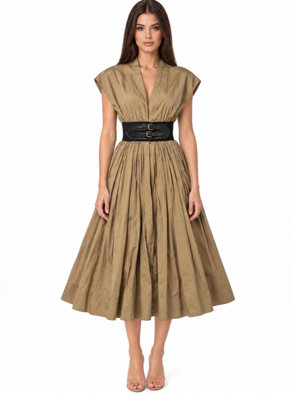 Karina Grimaldi Briar Belted Midi Dress in Mocha - NWT